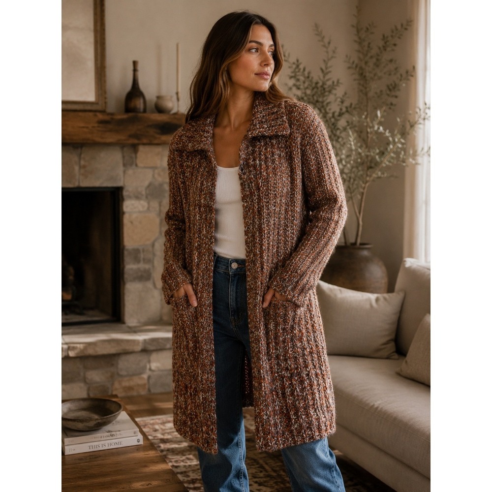 Free People Cardigan Womens Small Brown Boho Indie Chunky Knit Vintage Sweater